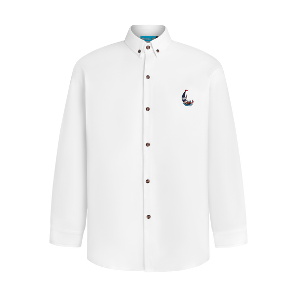 LONG SLEEVE STAPLE BUTTON UP-WHITE