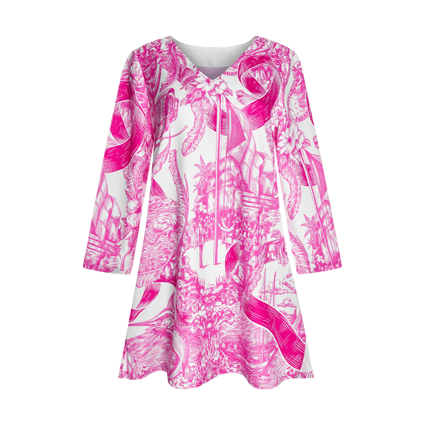 BREAST CANCER TUNIC DRESS-WHITE & PINK
