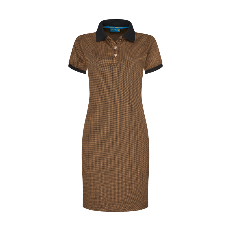 THE HOUNDSTOOTH POLO DRESS-BROWN